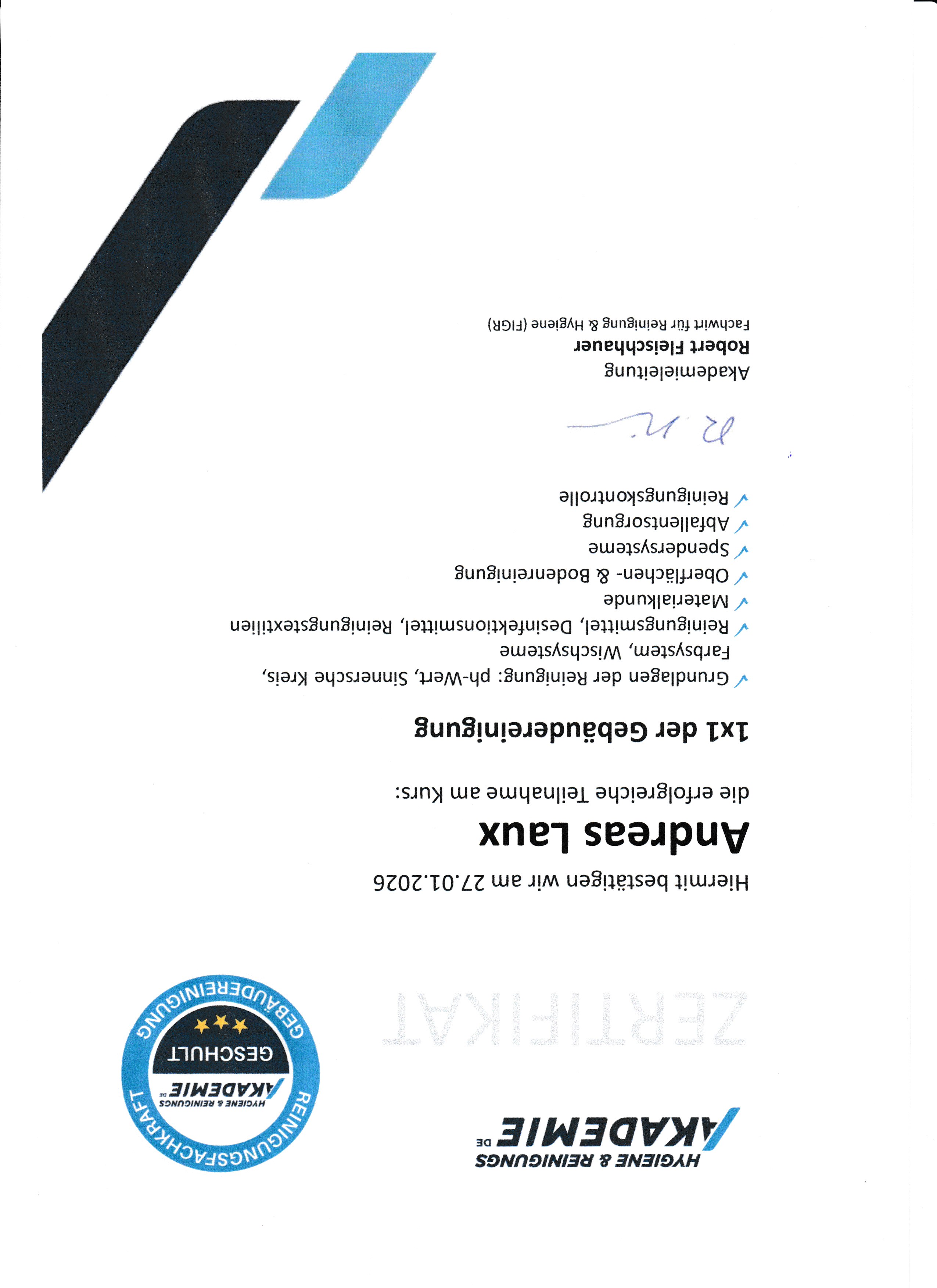 Zertifikat Reinigung